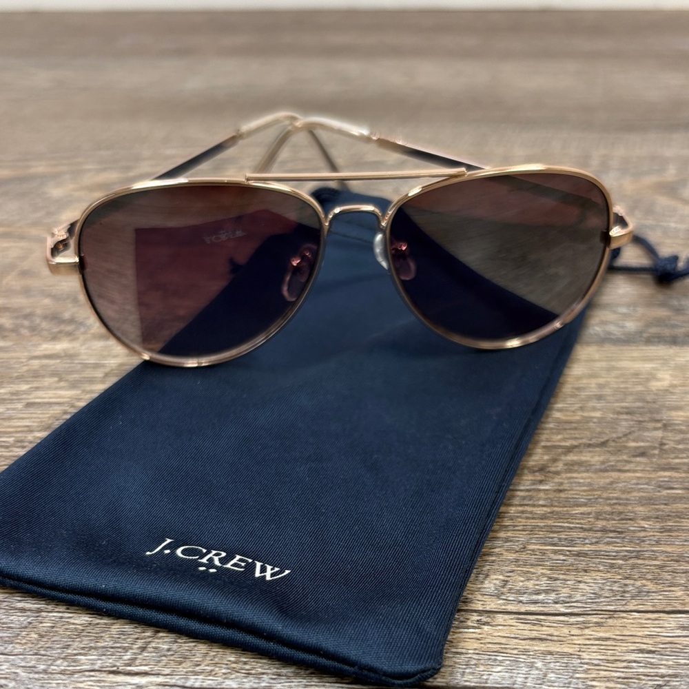 J.Crew Crewcuts Gold Aviator Sunglasses Brown Lenses + Case